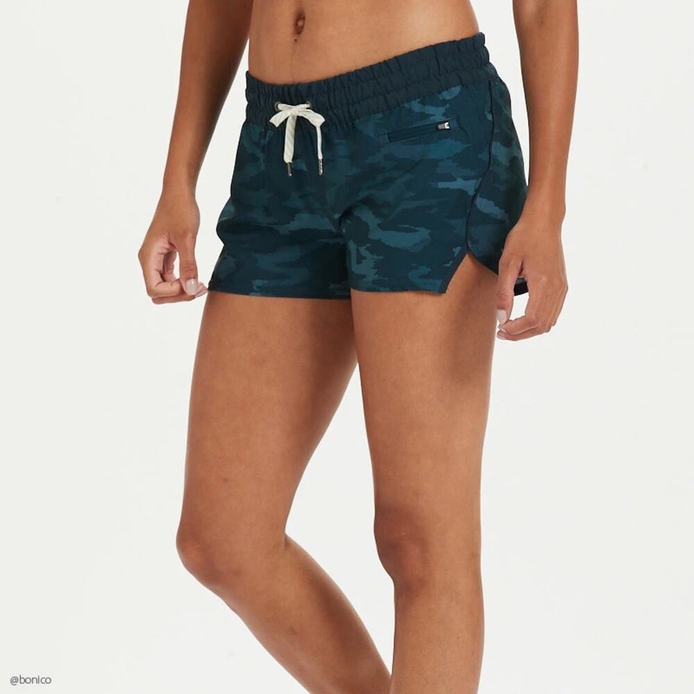 Vuori Clementine Camo Print Drawstring Waist Running Shorts Blue Women's Medium